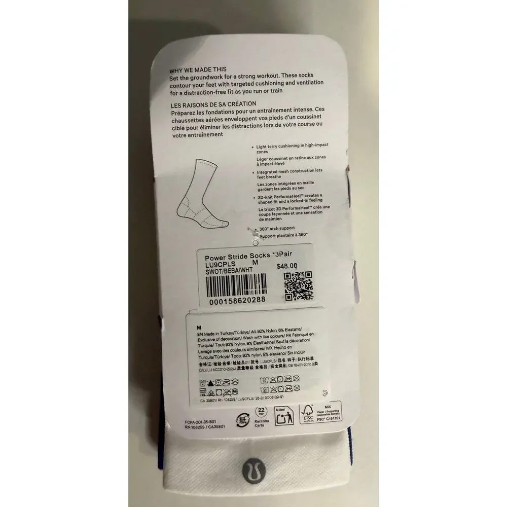NWT Lululemon Power Stride Socks - Pack of 3